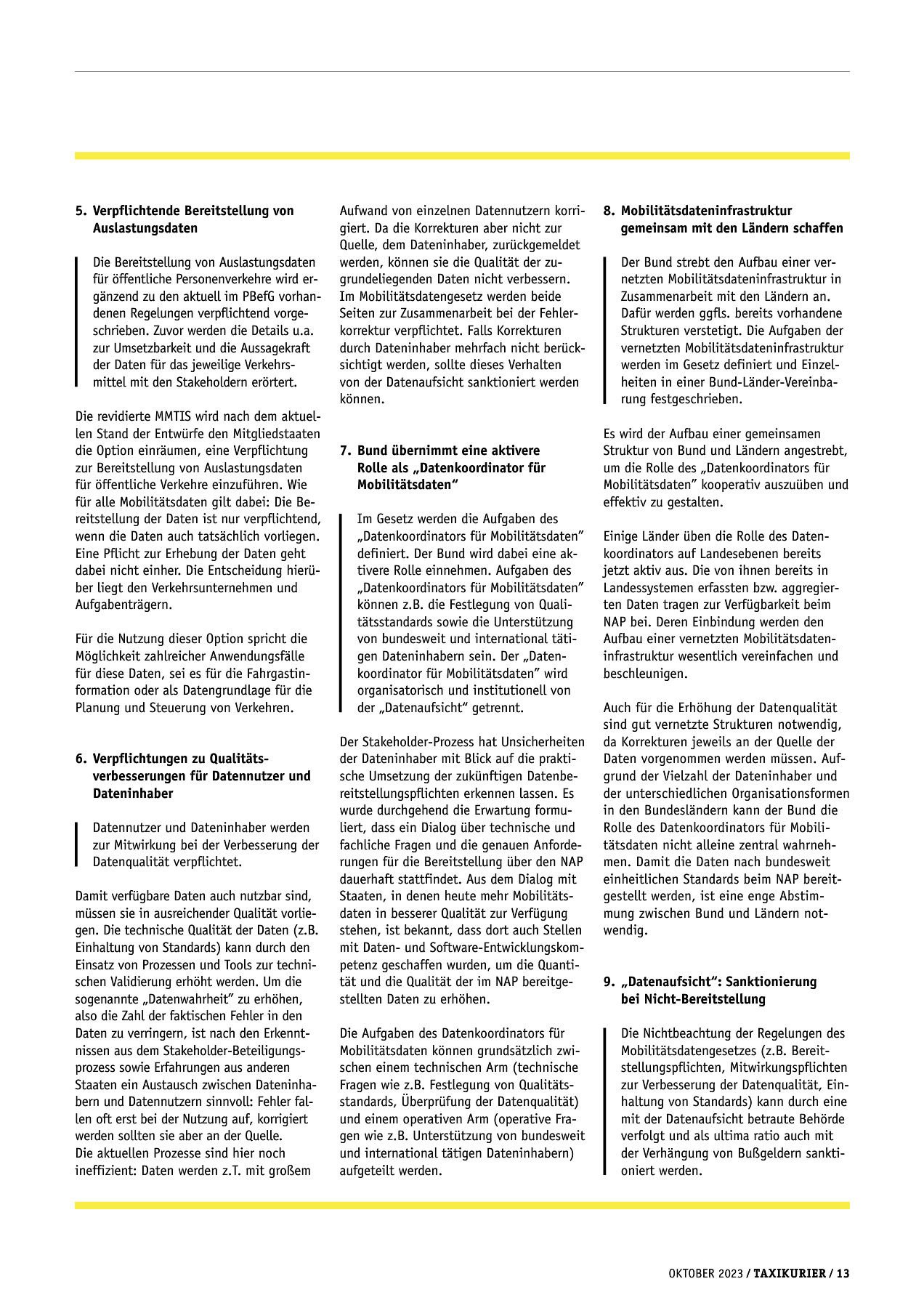 Originalseite 13 der Ausgabe Taxikurier Oktober 2023